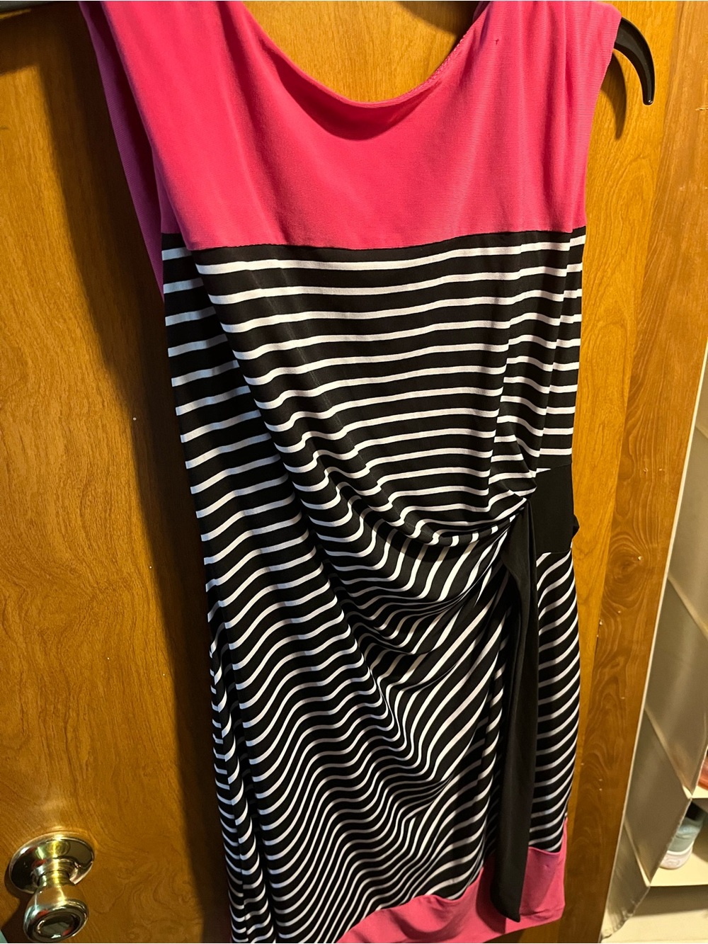 R&K Pink, Black & White Striped Sleeveless Midi Dress